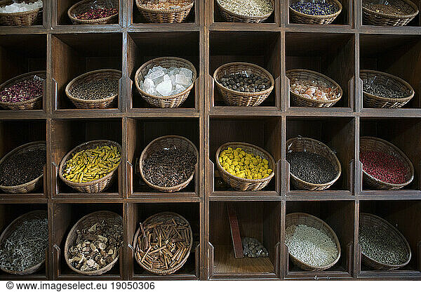 Spices for sale at a traditional souk in Old Town Dubai