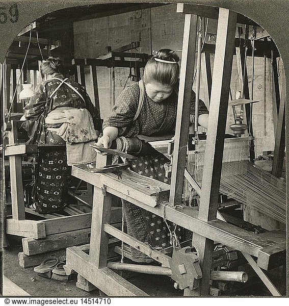 Spinning Fabrics on a Hand Loom  Japan  Single Image of Stereo Card  Keystone View Company  1905