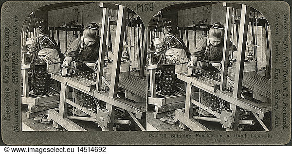 Spinning Fabrics on a Hand Loom  Japan  Stereo Card  Keystone View Company  1905
