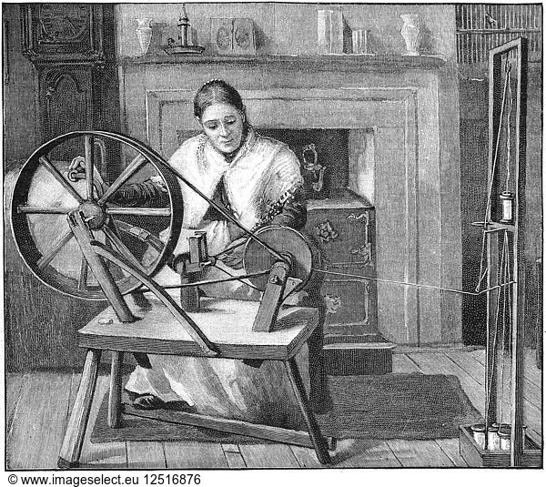 Spitalfields-Seidenarbeiterin beim Aufspulen von Seide in ihrer Hütte  London  England  1893. Künstler: Unbekannt