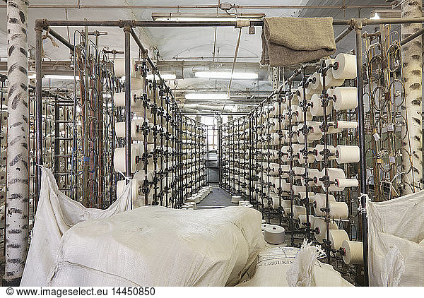 Spools in textile factory