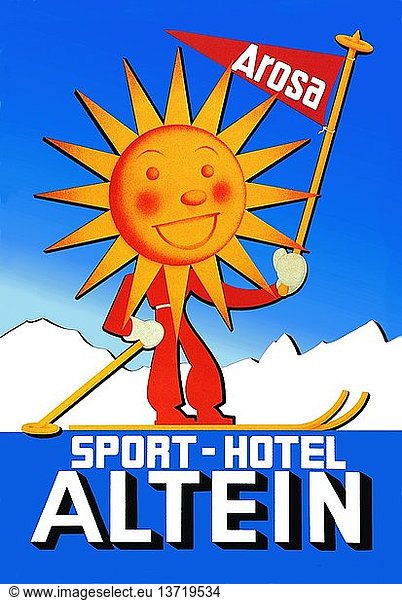 Sport Hotel Altein: Skifahrer mit Sonnenkopf 1933