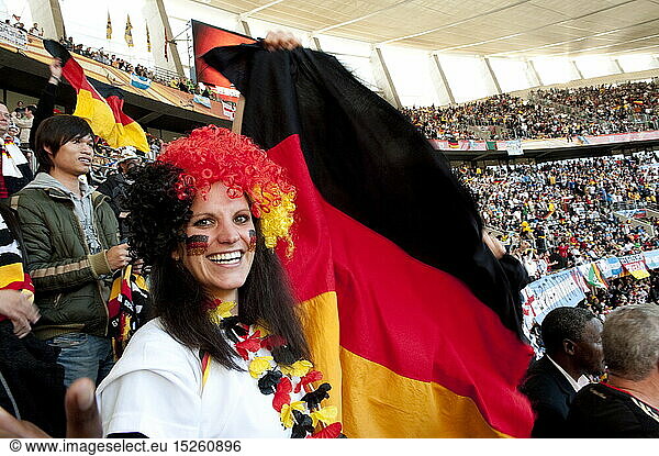 sports  football / soccer  World Football Championship 2010  German football supporter with flag  World Cup 2010  Cape Town  South Africa