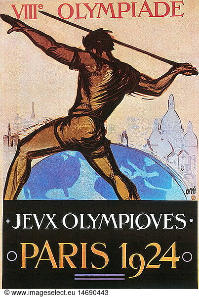 sports  Olympic Games  Paris 4.5. - 27.7.1924  poster  1924  8th Olympic Games  Summer Olympic Games  Summer Olympics  summer games  France  javelin thrower  athlete  athletes  terrestrial globe  terrestrial ball  terrestrial sphere  terrestrial globes  terrestrial balls  terrestrial spheres  advertising  Olympia  Olympic Games  Olympics  Olympiad  championship  championships  contest  contests  tournament  tourney  tournaments  tourneys  1920s  20s  20th century  game  games  poster  bill  placard  bills  posters  placards  historic  historical  man  men  male  people
