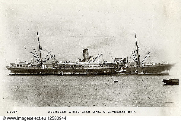 SS Marathon  Aberdeen White Star Line steamship  c1903-c1920(?).Artist: Kingsway