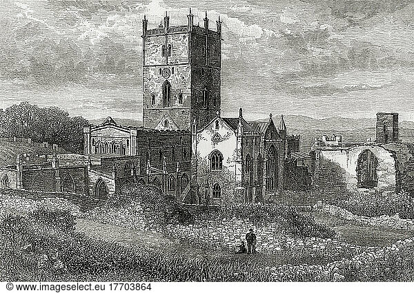 St. David's Kathedrale und St. Mary's College  St. David's  Pembrokeshire  Wales  hier im 19. Jahrhundert gesehen. Aus Welsh Pictures  veröffentlicht 1880.