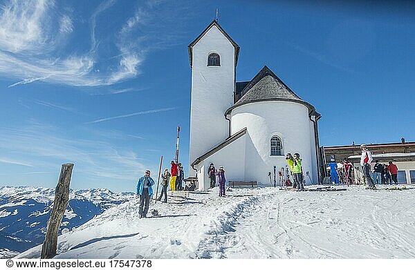 St. John's Chapel (1828 m) on the Hohe Salve in the Skiwelt Wilder Kaiser ski area  highest pilgrimage church in Austria  Tyrol  Austria  Europe
