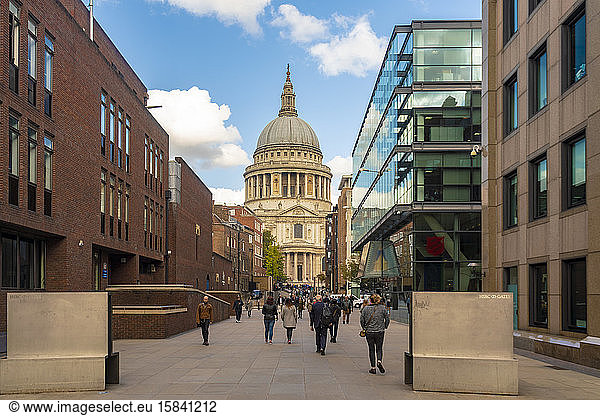 st Paul's Cathedral in the city of London with business buildings