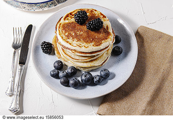 Stack of homemade pancakes on a plate
