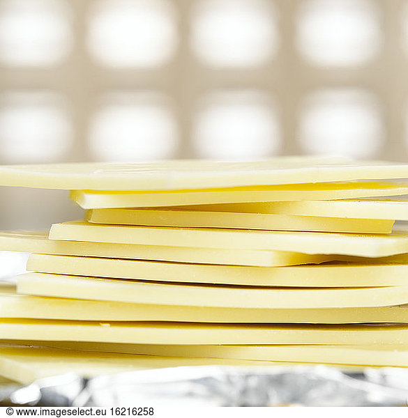 Stacked white chocolate bars  close-up