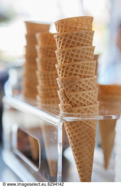 Stacks of ice cream cones