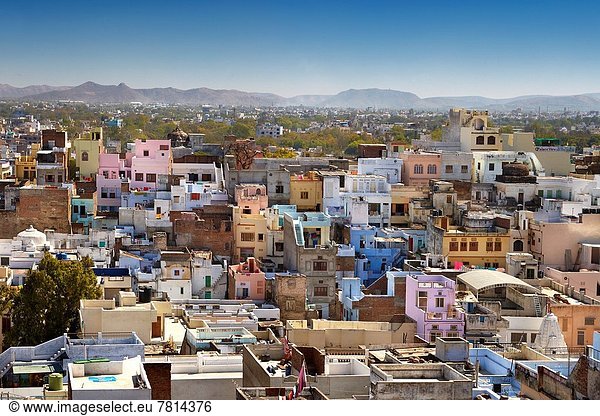 Stadt Großstadt Palast Schloß Schlösser Ansicht Luftbild Fernsehantenne Indien Rajasthan Udaipur