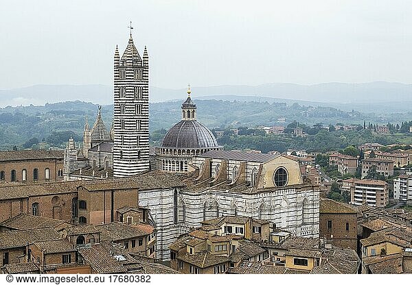 Stadtansicht  Blick vom Torre del Mangia auf Dom von Siena  Cattedrale di Santa Maria Assunta  Siena  Toskana  Italien  Europa
