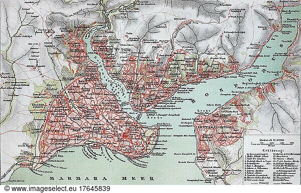 Stadtplan  city map from the year 1892: Konstantinopel  Constantinople  now Istanbul  Turkey  Türkei  digital restaurierte Reproduktion einer Originalvorlage aus dem 19. Jahrhundert  Asien