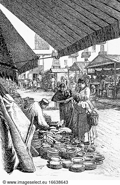 Stadtviertel Gracia  Barcelona  Katalonien  Spanien  Isabel-Platz. Um 1880. Antike Illustration. 1886.