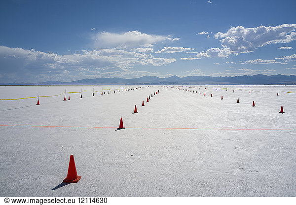 Staging lanes at starting line on Bonneville Salt Flats of Bonneville Speed Week 2017; Wendover  Utah  United States of America