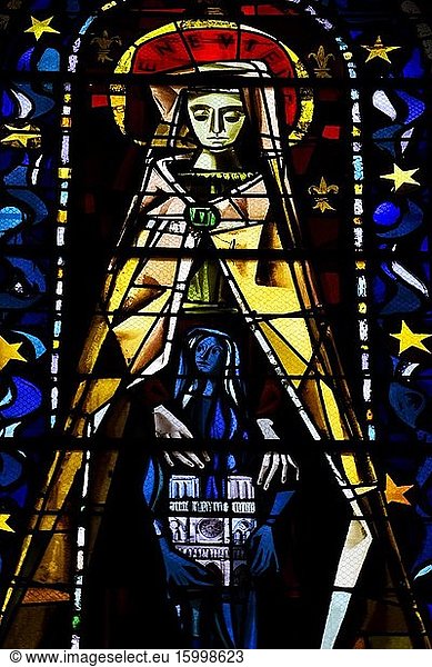 Stained glass in the Church of St. Peter in Montmartre Paris France Europe.