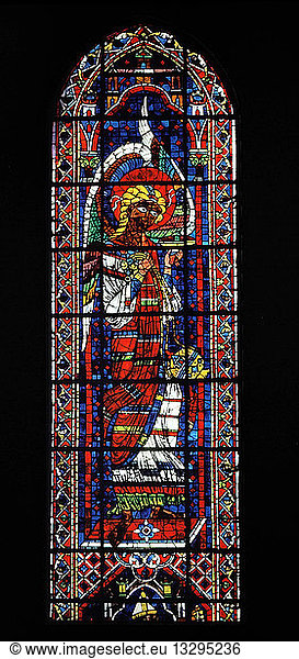 Stained glass window from Chartres Cathedral  France. Show the Archangel with the thurible