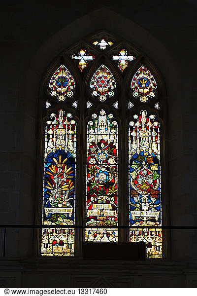 Stained glass window inside Christ Church; Jerusalem; an Anglican ...