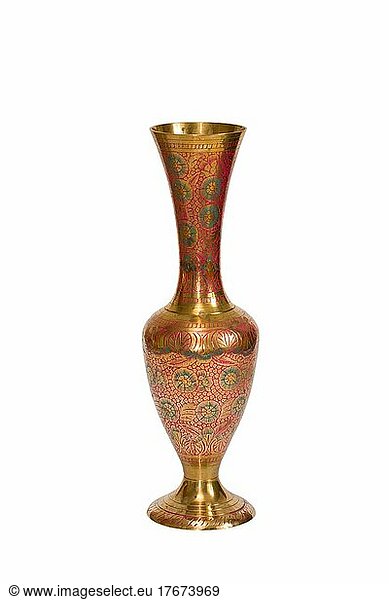 Stamped brass vase isolated on white background