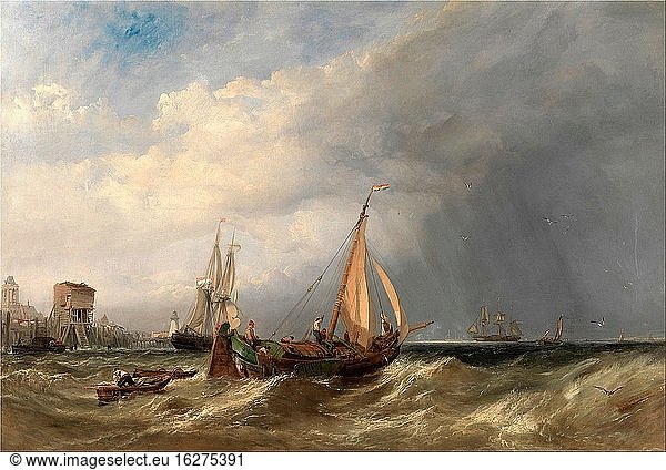 Stanfield Clarkson Frederick - a Dutch Barge and Merchantmen Running out of Rotterdam - British School - 19th Century.