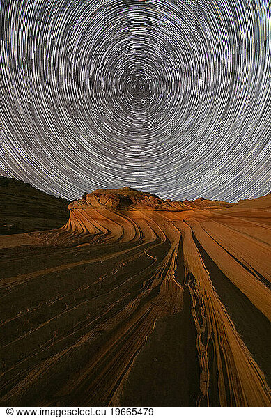 Star trails above the Second Wave in North Coyote Buttes