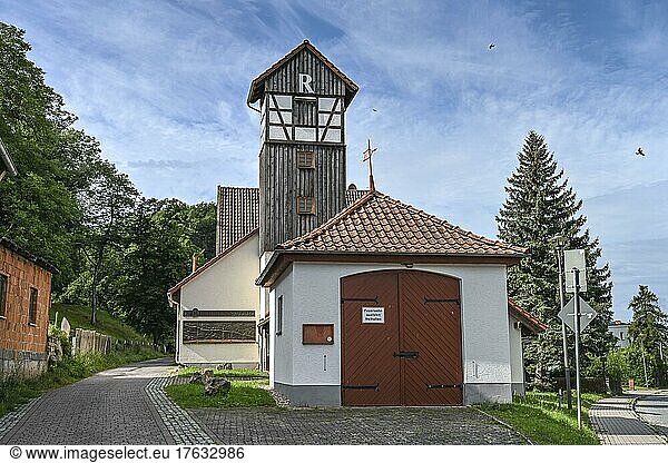 Start of Rennsteig hiking trail  fire station in Hörschel  Thuringia  Germany  Europe