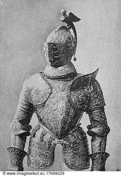 State Armour of Alexander Farnese  Duke of Parma  1570  made by Lucio Piccinino  Historical  digitally restored reproduction from the 19th century  exact date unknown