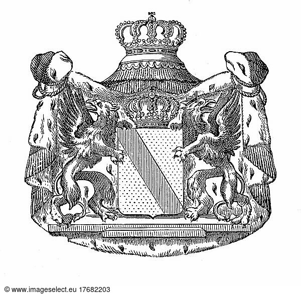 State coat of arms  coat of arms from 1890  Baden  Germany  digitally restored reproduction of an original template from the 19th century  exact original date not known  Europe