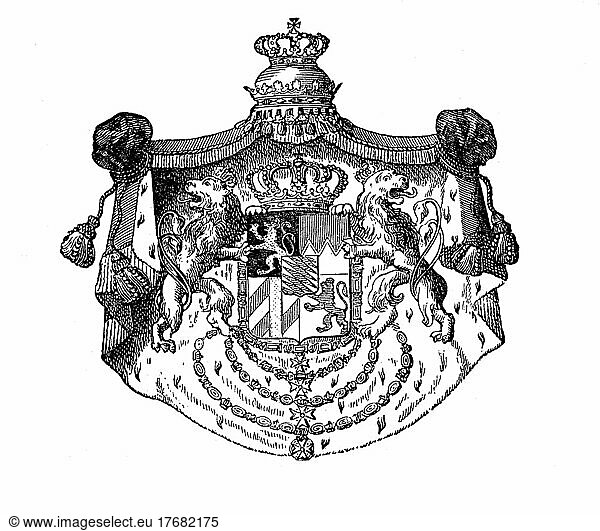 State coat of arms  coat of arms from 1890  Bavaria  digitally restored reproduction of an original template from the 19th century  exact original date not known