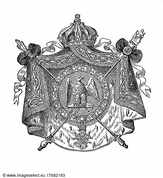 State coat of arms  coat of arms from 1890  France  Napoleonic dynasty  digitally restored reproduction of an original template from the 19th century  exact original date not known  Europe