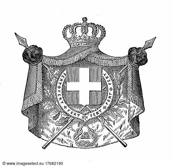 State coat of arms  coat of arms from 1890  Italy  digitally restored reproduction of an original template from the 19th century  exact original date not known  Europe