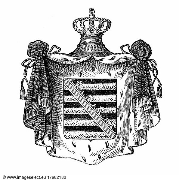 State coat of arms  coat of arms from 1890  Saxon Duchies  Germany  digitally restored reproduction of an original template from the 19th century  exact original date unknown  Europe