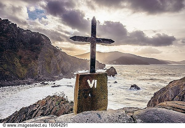 Station of Cross on Gaztelugatxe islet in on the coast of Biscay province of Spain.