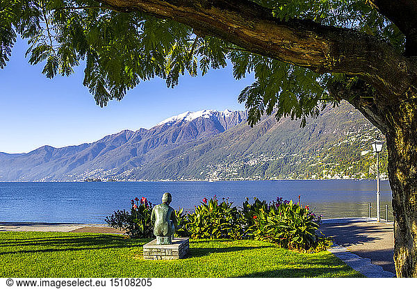Statue of a woman at the promenade at Lago maggiore  Ascona  Ticino  Switzerland