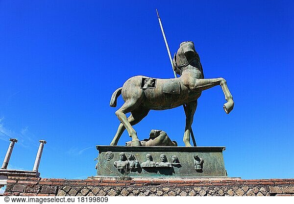 Statue of Centaur in the area of the Forum  Centaur  mixed creature of Greek mythology made of horse and man  Pompeii  ancient city in Campania on the Gulf of Naples  buried during the eruption of Vesuvius in 79 AD  Italy  Europe