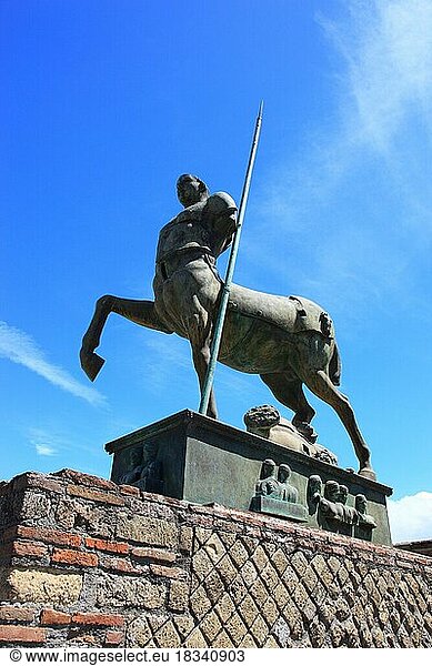 Statue of Centaur in the area of the Forum  Centaur  mixed creature of Greek mythology made of horse and man  Pompeii  ancient city in Campania on the Gulf of Naples  buried during the eruption of Vesuvius in 79 AD  Italy  Europe