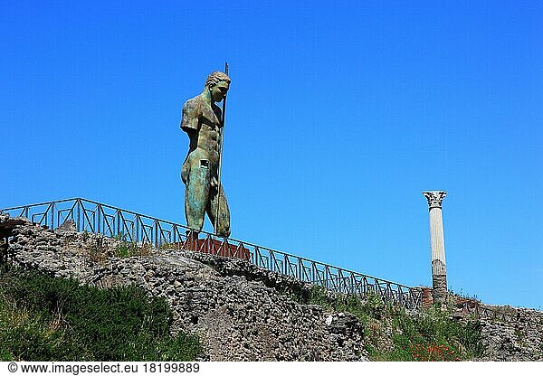 Statue of Daedalus (by Mitoraj)  Daidalos  figure in Greek mythology  Pompeii  ancient city in Campania on the Gulf of Naples  buried during the eruption of Mount Vesuvius in 79 AD  Italy  Europe