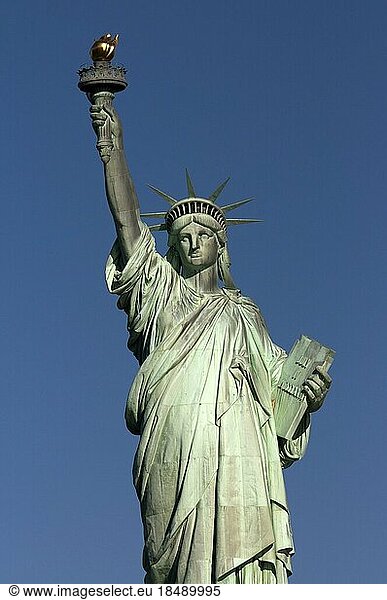 Statue of Liberty  Liberty Island  New York City  New York  USA. It was built in France thanks to thousands of individual donations and sent it divided into 350 parts packed in 214 crates. The statue was designed by Frederic-Auguste Bartholdi