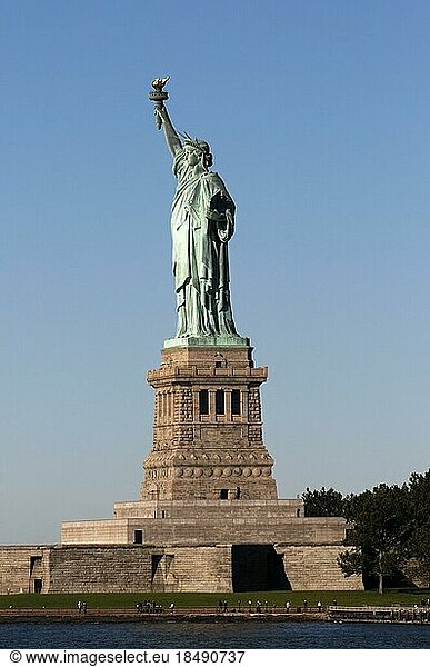 Statue of Liberty  Liberty Island  New York City  New York  USA. It was built in France thanks to thousands of individual donations and sent it divided into 350 parts packed in 214 crates. The statue was designed by Frederic-Auguste Bartholdi
