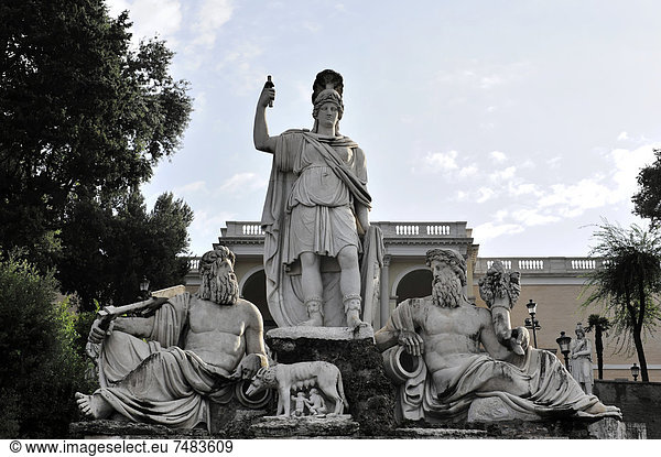 Statuen-Gruppe G÷ttin Roma zwischen Tiber und Aniene  Piazza del Popolo  Rom  Latium  Italien  Europa