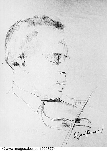 Stefan Frenkel.
Composer  Violin Virtuose. Portrait. Drawing  undated (1930s)  by Margarethe Nehemiah.