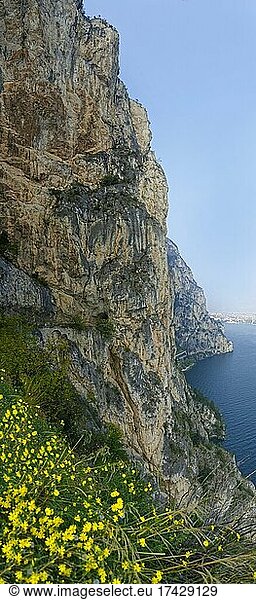 Steilwand der alten Küstenstraße und Wanderweg Via Ponale  Riva del Garda  Gardasee Nord  Trento  Trentino-Alto Adige  Italien  Europa