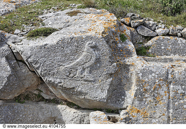 Steinrelief eines Adlers (Zeus)  Heiligtum des Artemidoros  Alt Thira  Santorin  Griechenland