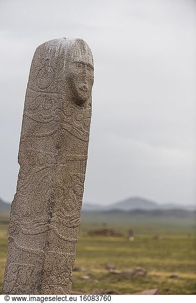 Stele with face of the site of Ulaan Muushig - Mongolia