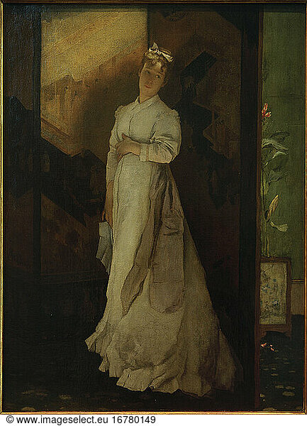 Stevens  Alfred;
1823–1906.
“Le lettre de rupture (The Goodbye Letter)  1867.
Oil on canvas  74.5 × 54.5 cm. R.F. 1983–26;
Paris  Musée d’Orsay.