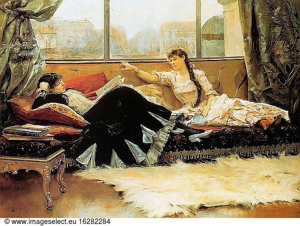 Stewart Julius Leblanc - Reading Aloud (Sarah Bernhardt and Christine Nilsson) - French School - 19th and Early 20th Century.