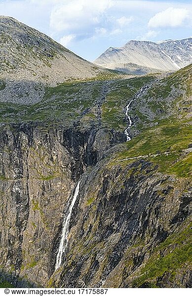 Stigfossen waterfall by the mountain road Trollstigen  near Åndalsnes  Møre og Romsdal  Vestland  Norway  Europe