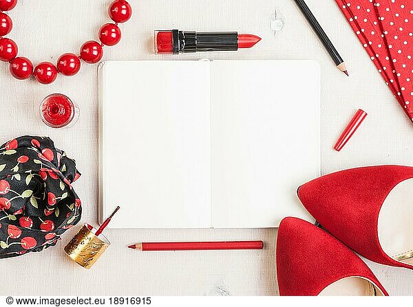 Still life of fashion woman. Feminine cosmetic background. Overhead of essentials fashion woman objects