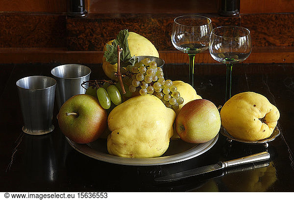 Still life with quinces  apples and grapes